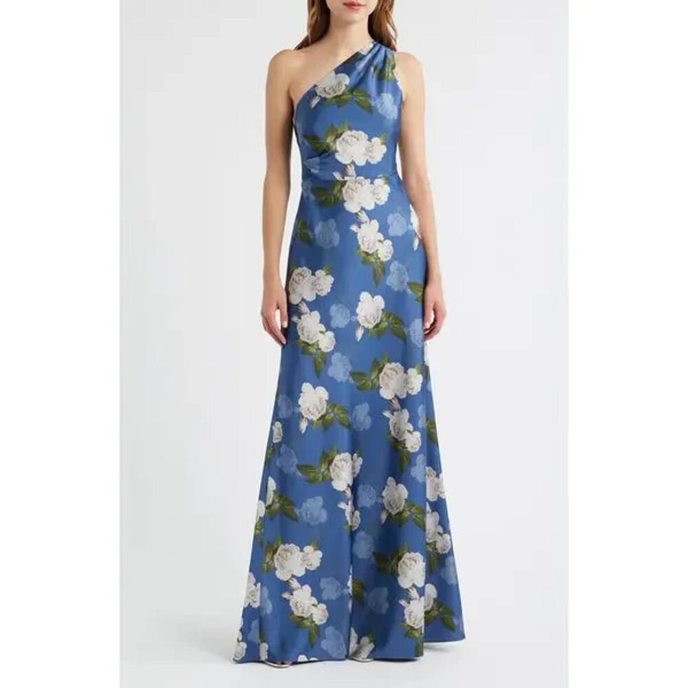 Floral One-Shoulder Blue Dress
